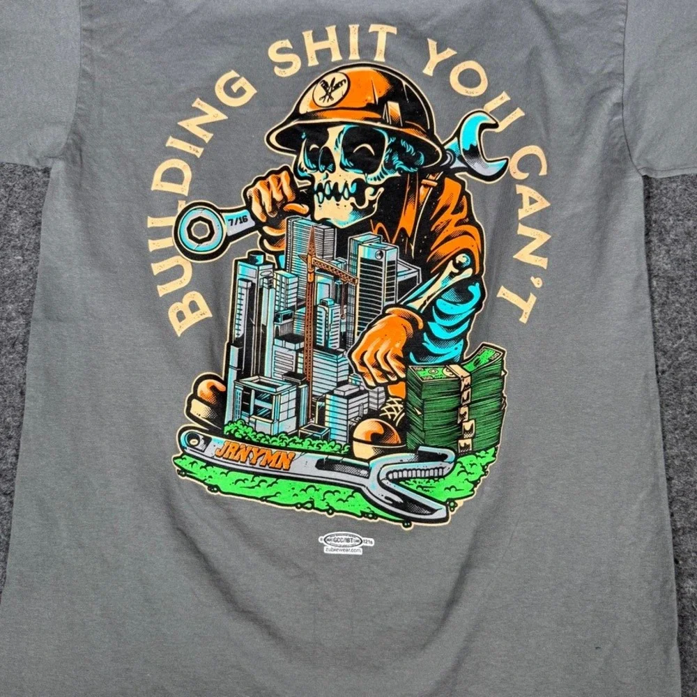 Bayside‎ Jrnymn Apparel Building Shit You Cant Skeleton Grey Graphic T-Shirt M